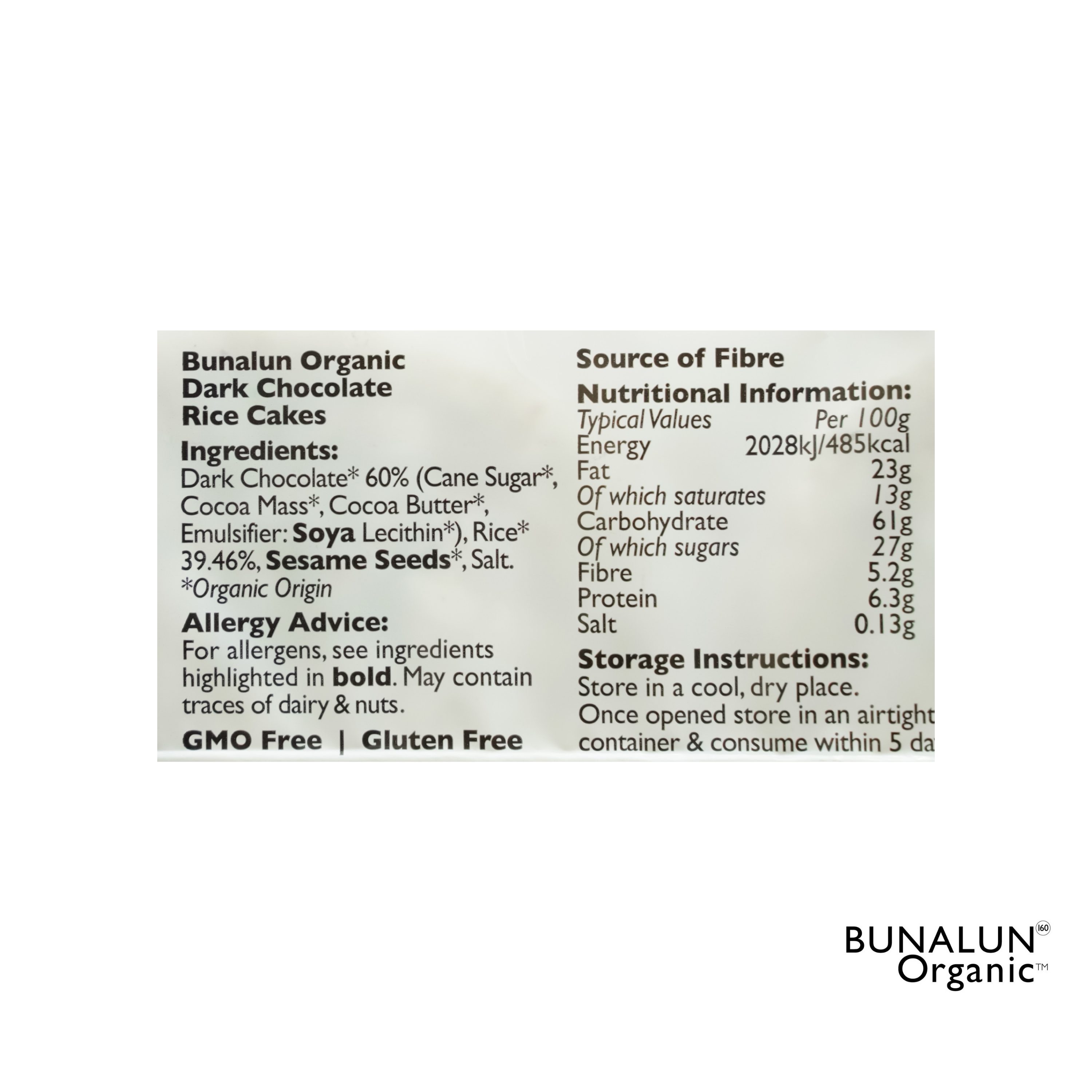 Bunalun Organic Snacks Dark Chocolate & Orange Rice Cakes