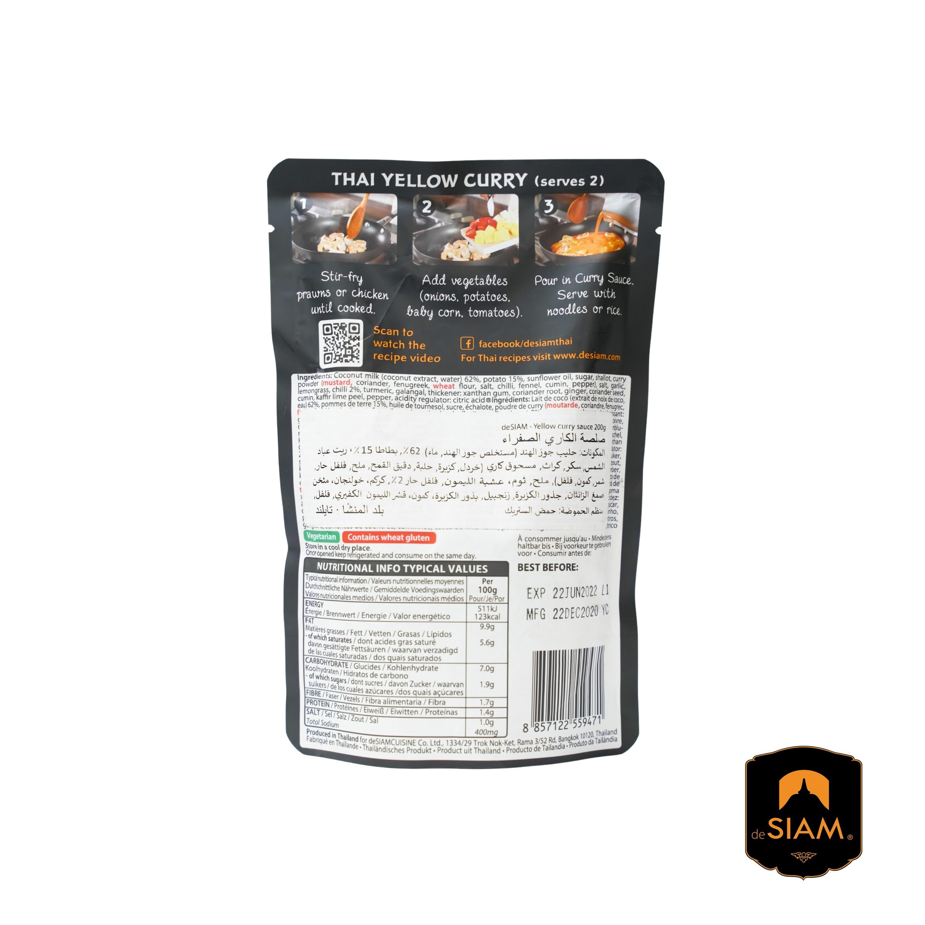 De Siam Thai Cooking Sauce Yellow Curry